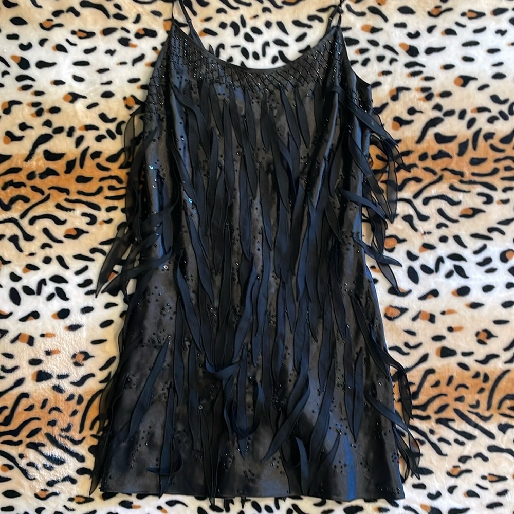 Guess Los Angeles Beaded/Ribbon/Sequin Cocktail Dress Size 5 in Black